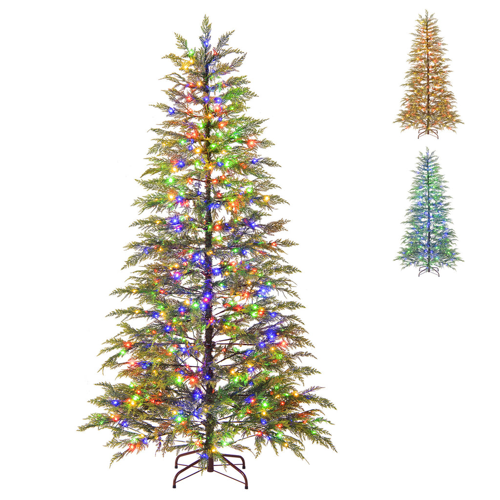 6.5/7.5 Feet Artificial Christmas Tree with Colorful LED Lights & Branch Tips - 6.5 ft