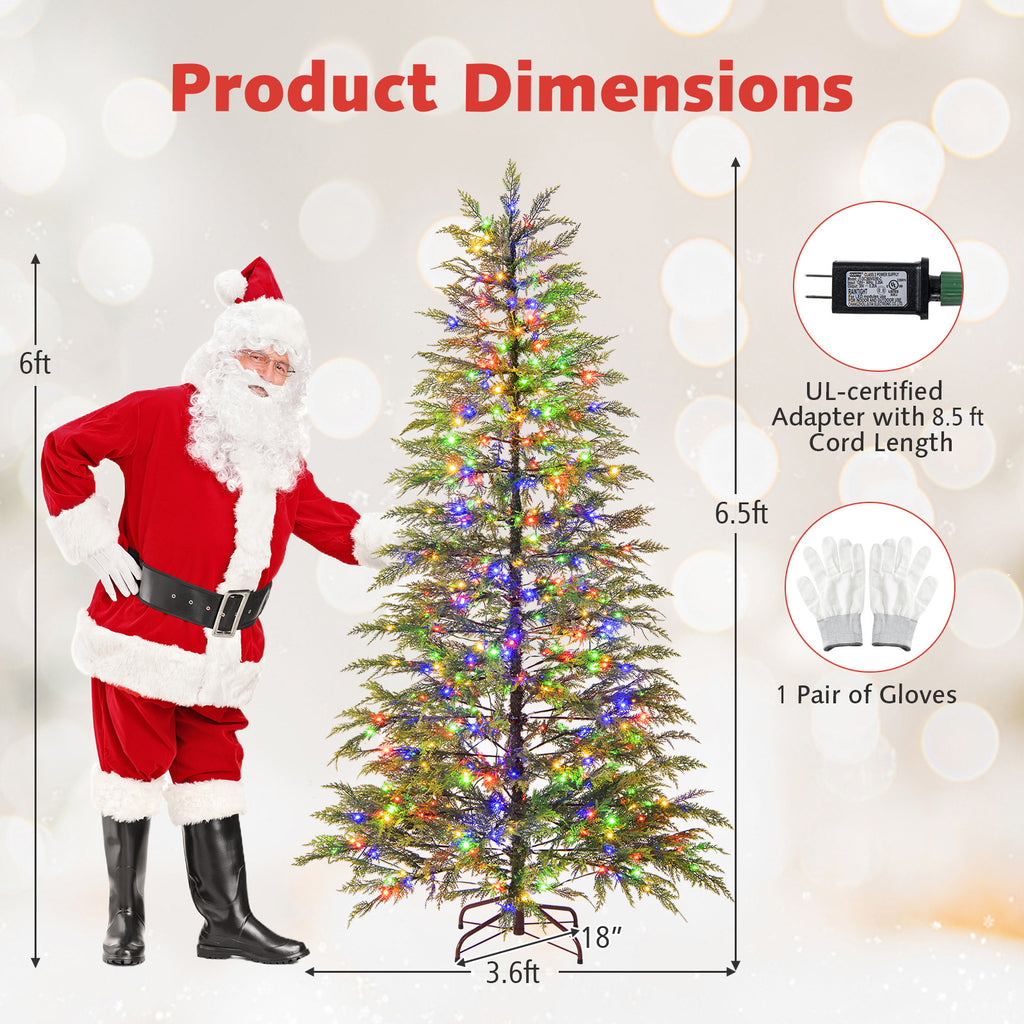 6.5/7.5 Feet Artificial Christmas Tree with Colorful LED Lights & Branch Tips - 6.5 ft