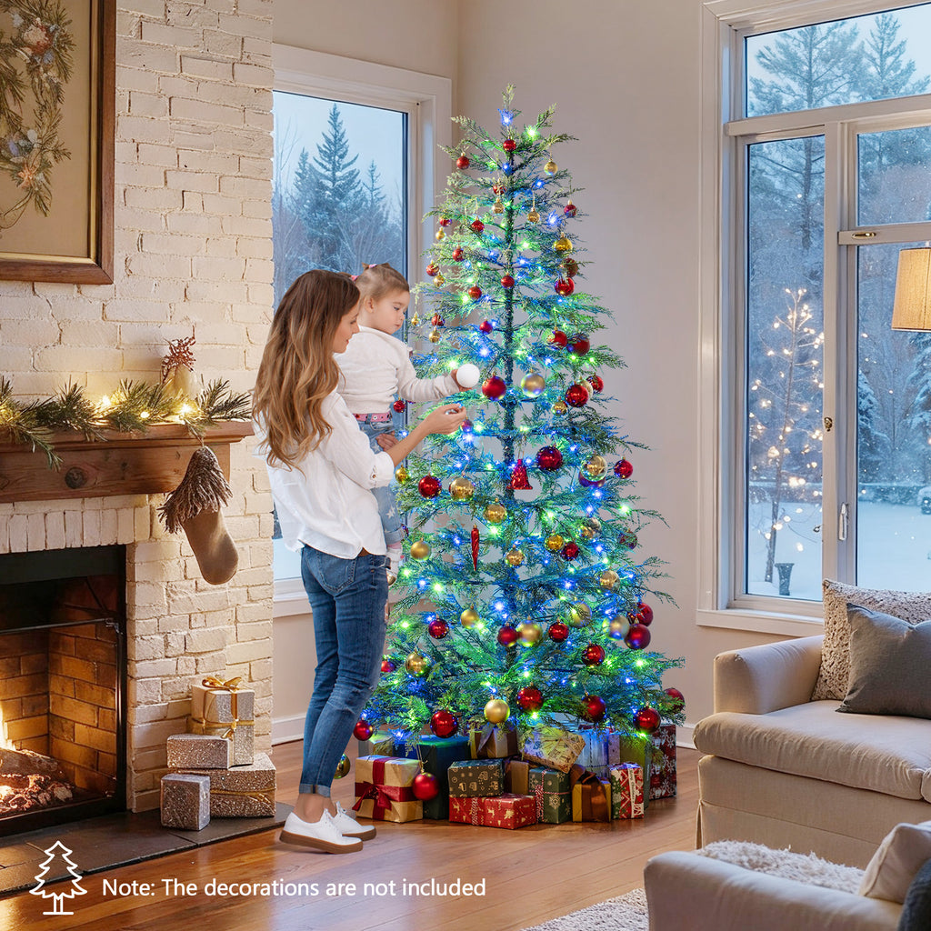 6.5/7.5 Feet Artificial Christmas Tree with Colorful LED Lights & Branch Tips - 6.5 ft