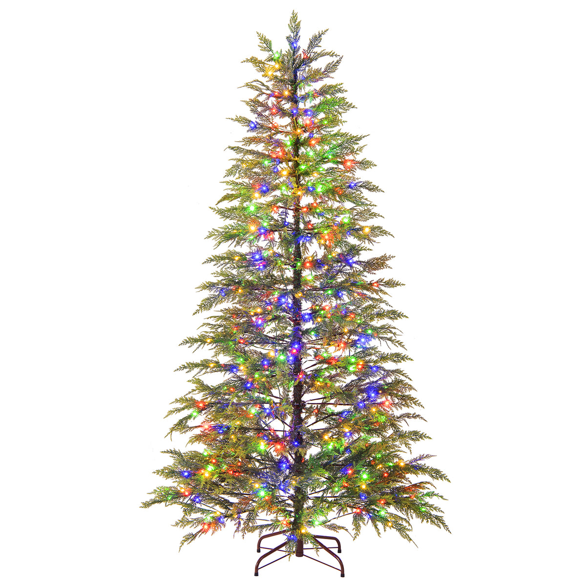 6.5/7.5 Feet Artificial Christmas Tree with Colorful LED Lights & Branch Tips - 6.5 ft