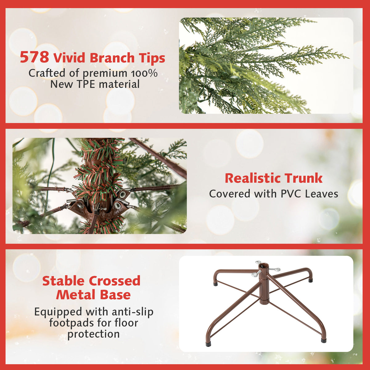 6.5/7.5 Feet Artificial Christmas Tree with Colorful LED Lights & Branch Tips - 6.5 ft