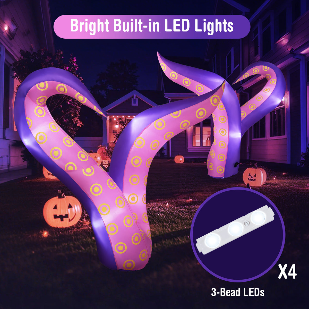 6.5 Ft Inflatable Tentacles with LED Lights & Suction Cups - Spooky Sea Creature