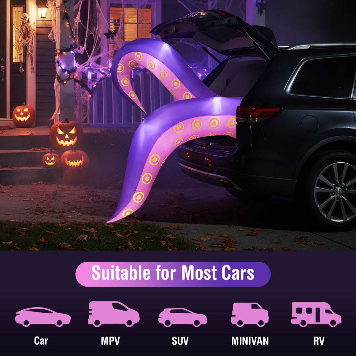 6.5 Ft Inflatable Tentacles with LED Lights & Suction Cups - Spooky Sea Creature