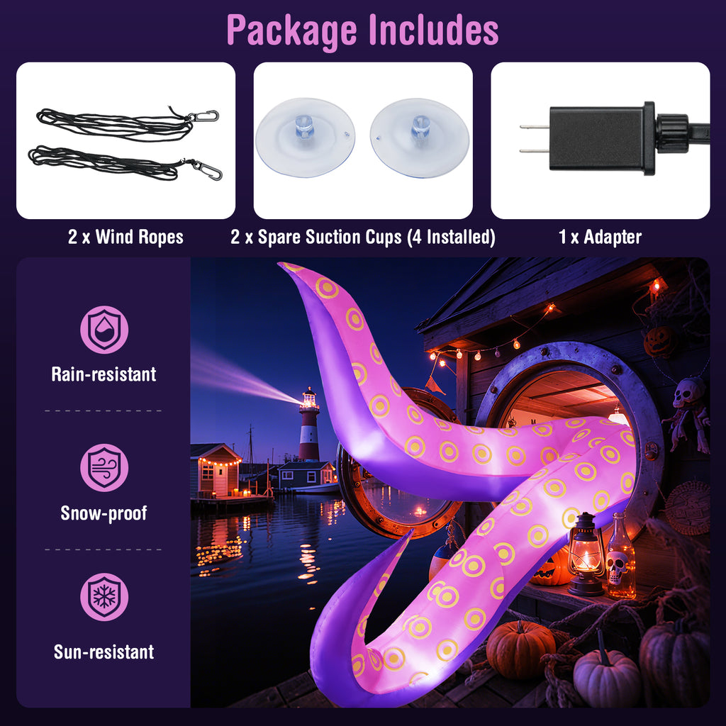 6.5 Ft Inflatable Tentacles with LED Lights & Suction Cups - Spooky Sea Creature