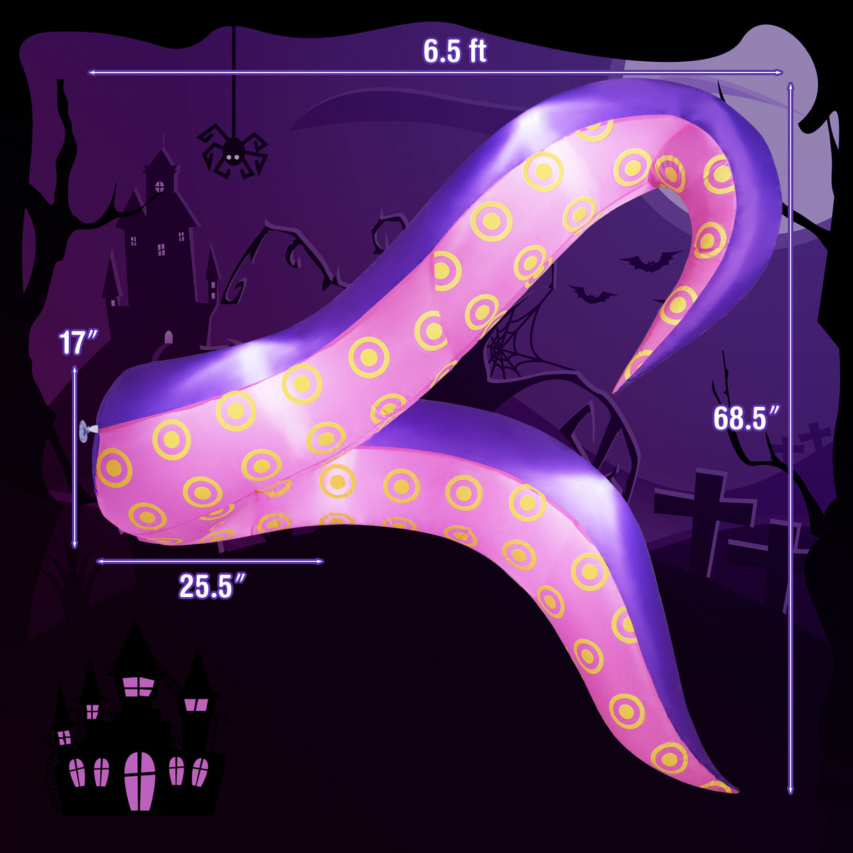 6.5 Ft Inflatable Tentacles with LED Lights & Suction Cups - Spooky Sea Creature