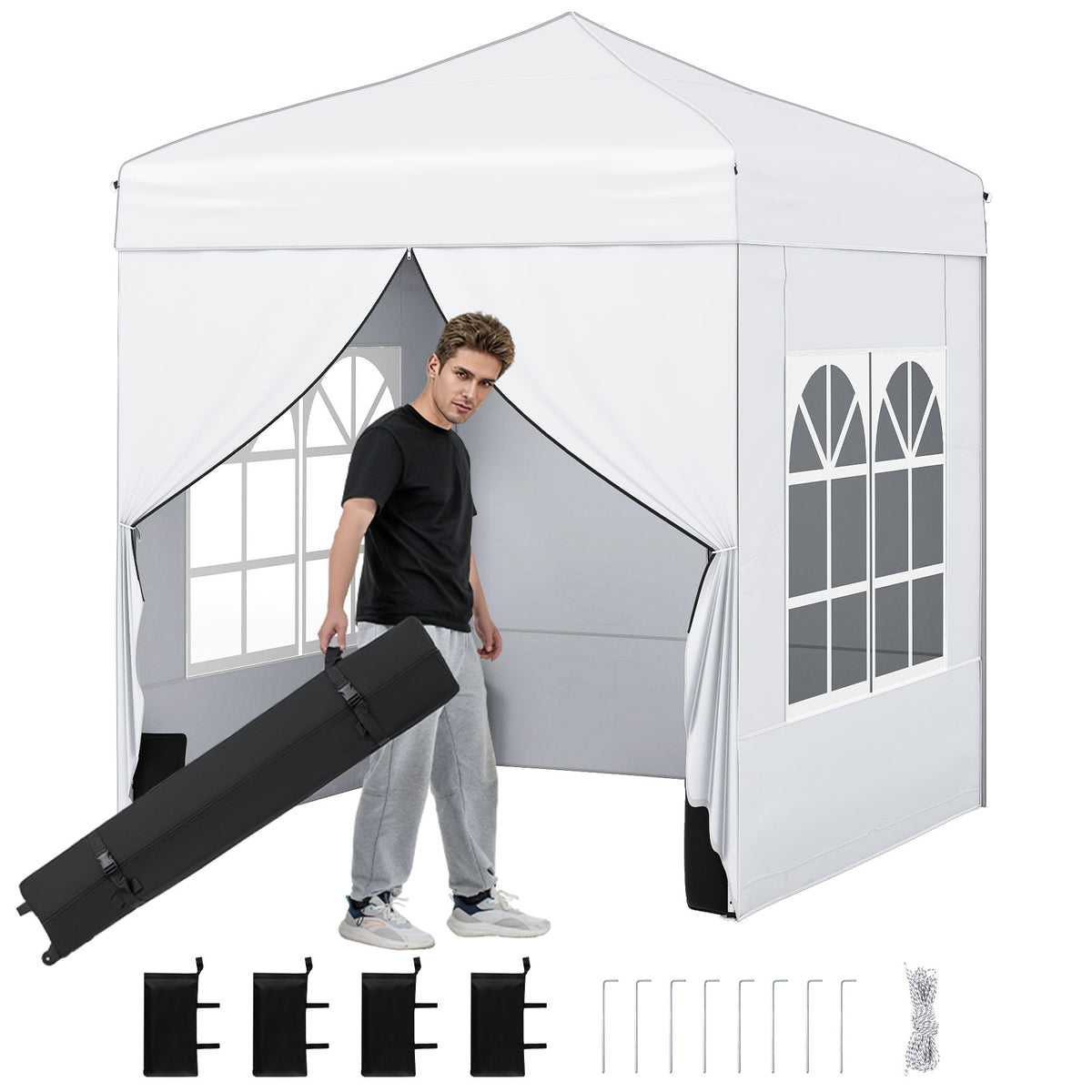6.5 x FT Pop up Canopy Tent with 4 Sidewalls and Wheeled Bag