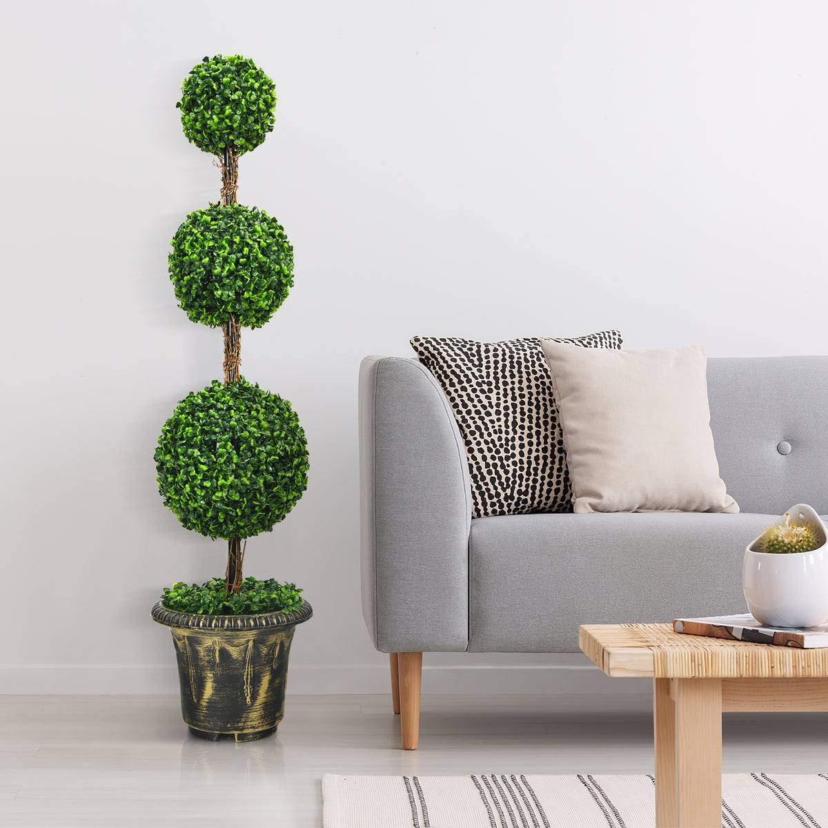 Artificial Topiary Tree - 4 Feet Triple Ball Faux Plant for Indoor & Outdoor Decor