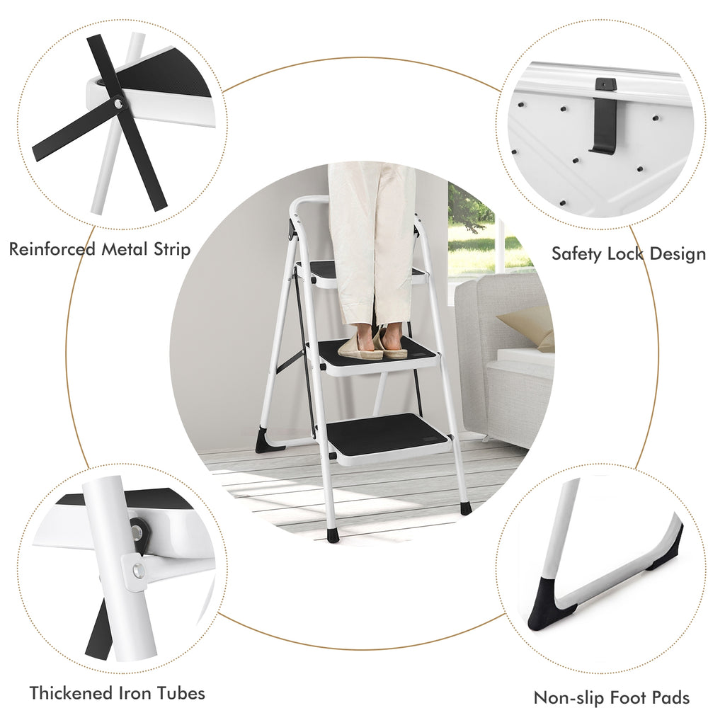 Folding 3-Step Ladder with Anti-Slip Platform
