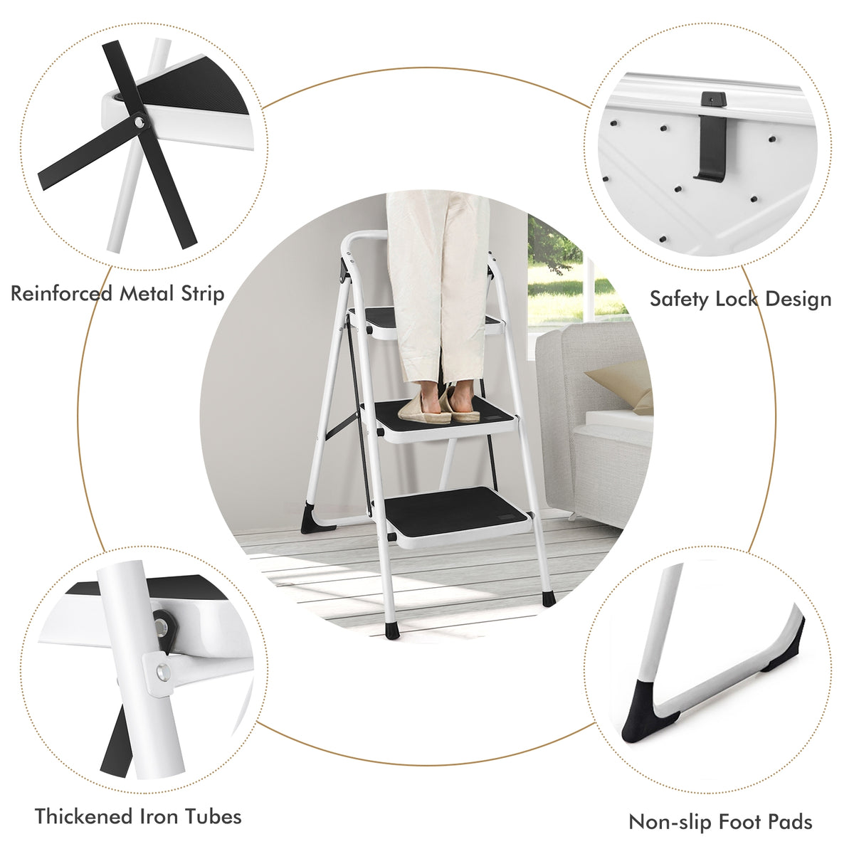 Folding 3-Step Ladder with Anti-Slip Platform