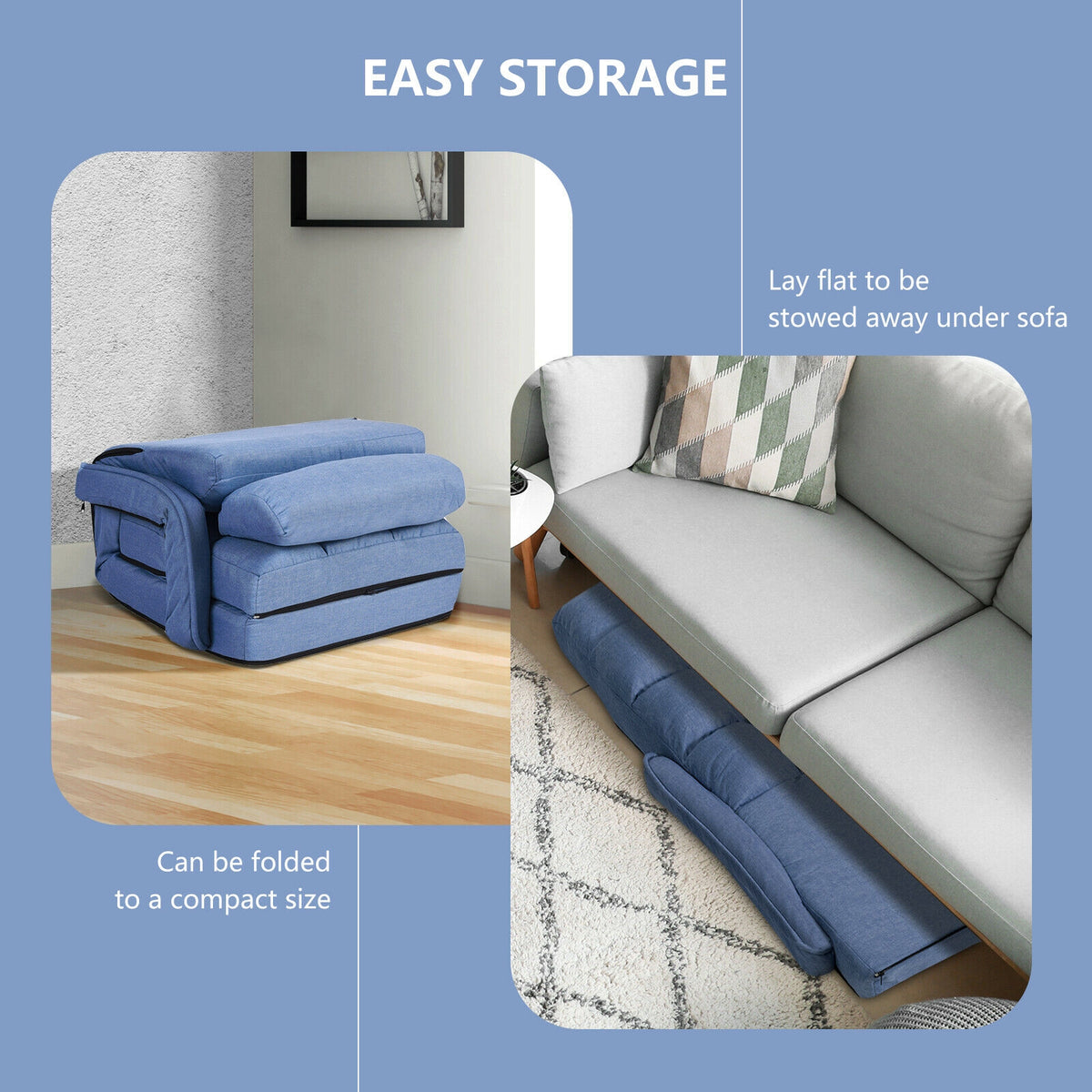 Folding Floor Chair Sofa with Armrests and Pillow - Blue