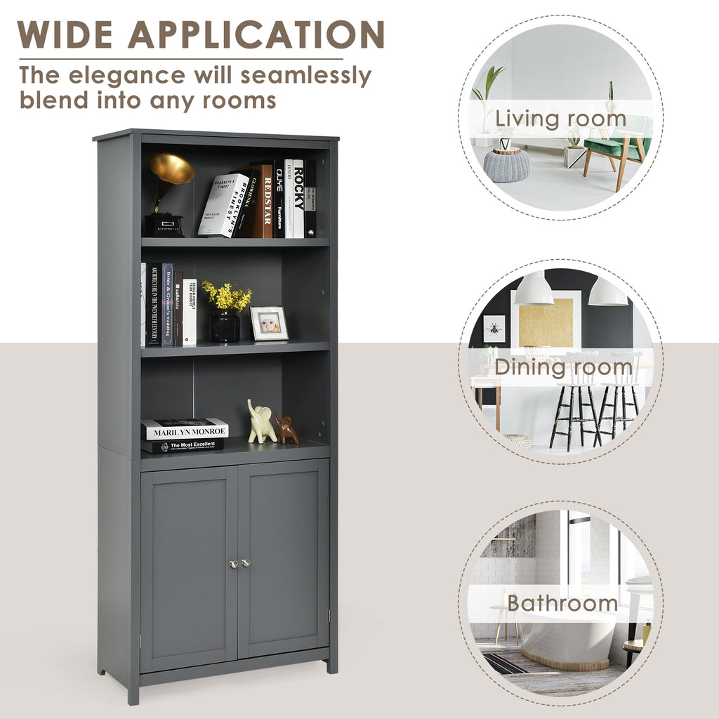 Standing Wooden Bookcase with 3 Tier Open Book Shelving and Double