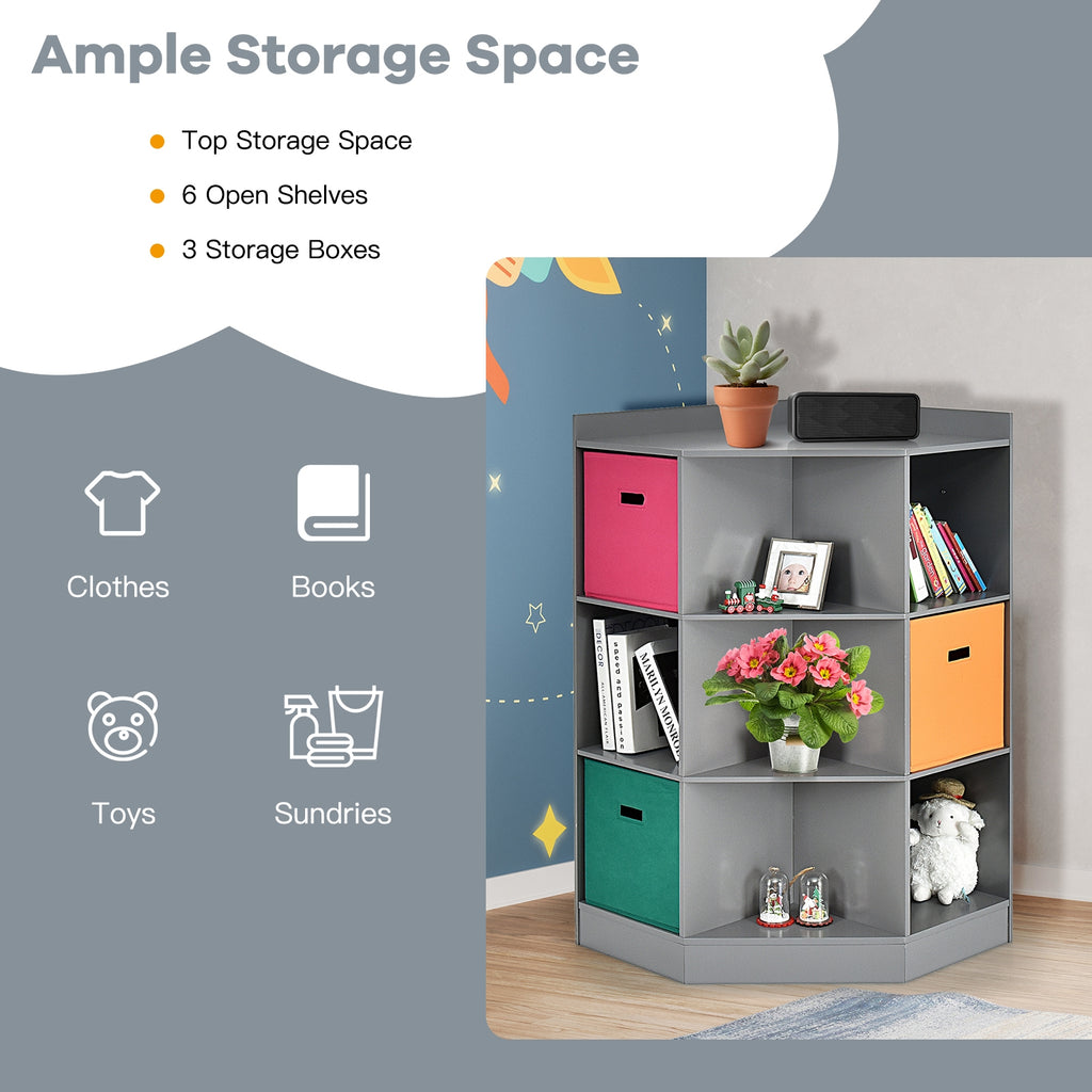 Kids Corner Storage Shelf with 3 Baskets - Gray, 3-Tier Children's Organizer
