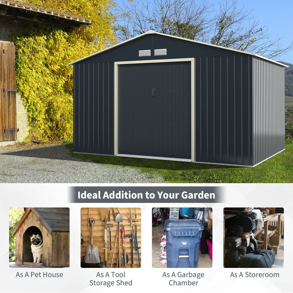 11 x 8 Feet Metal Storage Shed for Garden and Tools with 2 Lockable