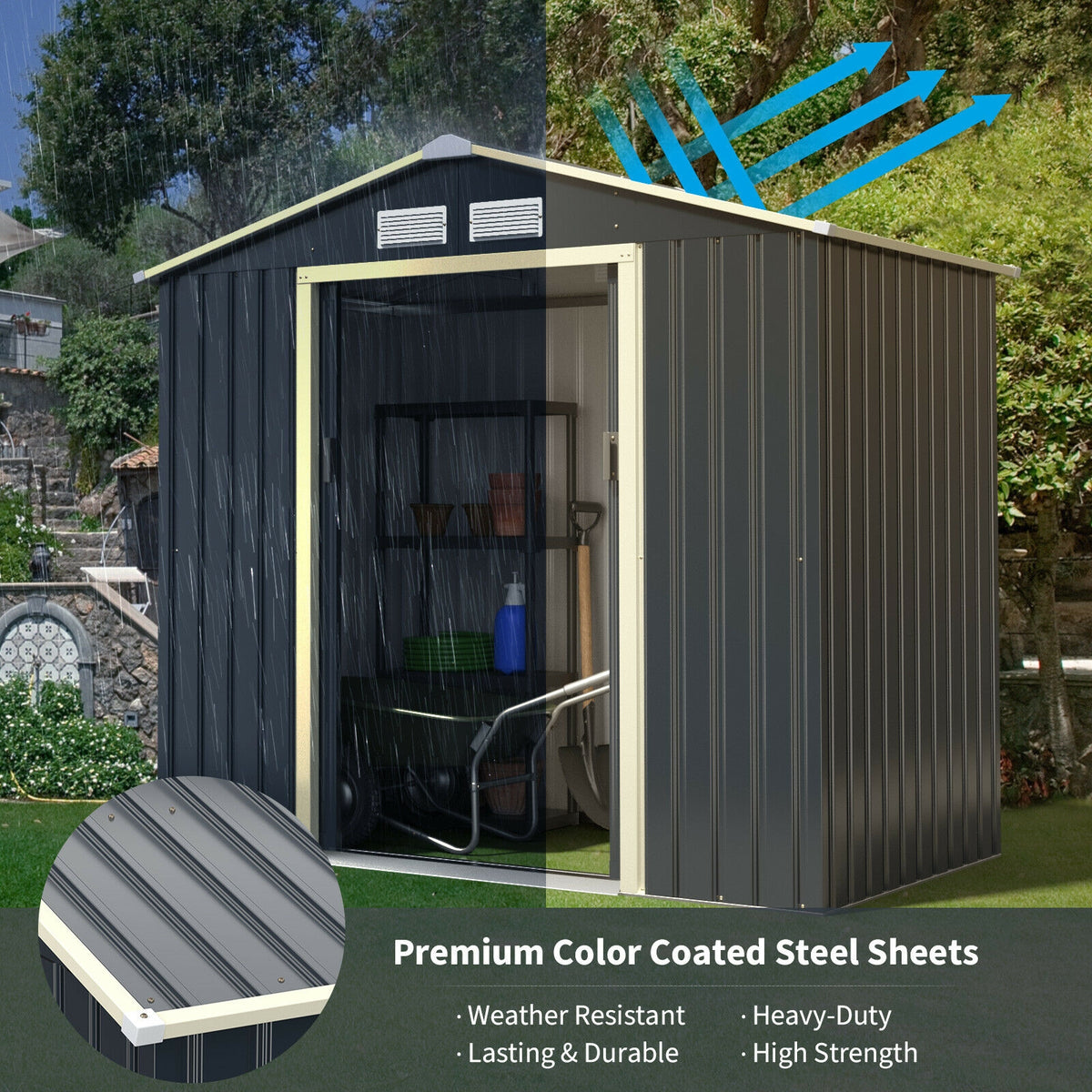7 x 4 Feet Metal Storage Shed with Sliding Double Lockable Doors