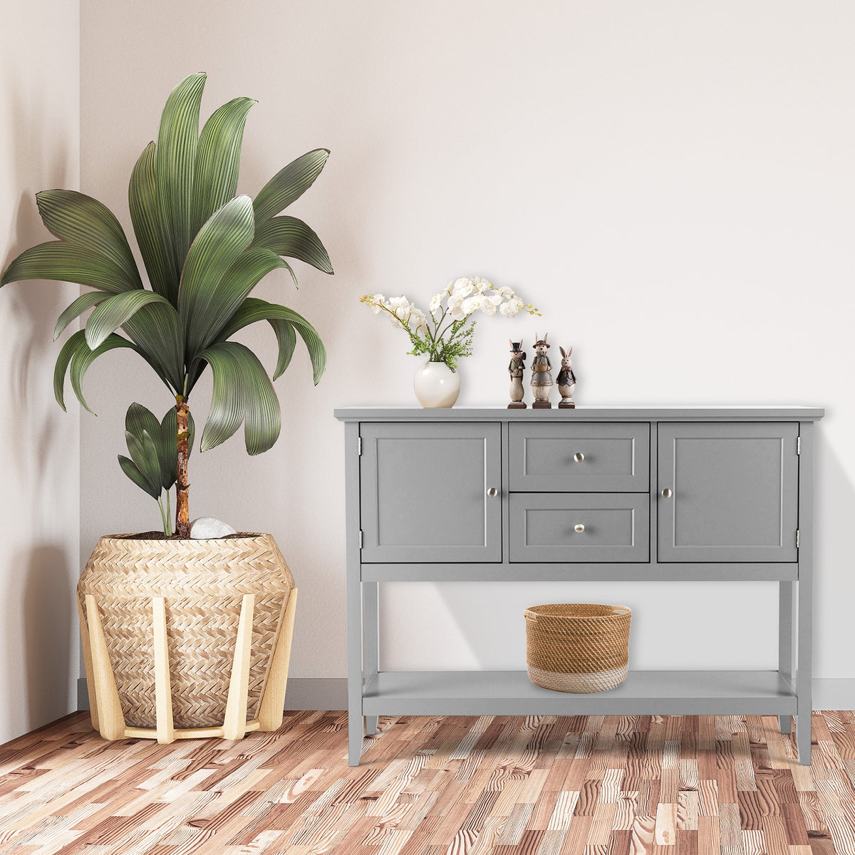 Wooden Sideboard Buffet Console Table with Drawers, Gray