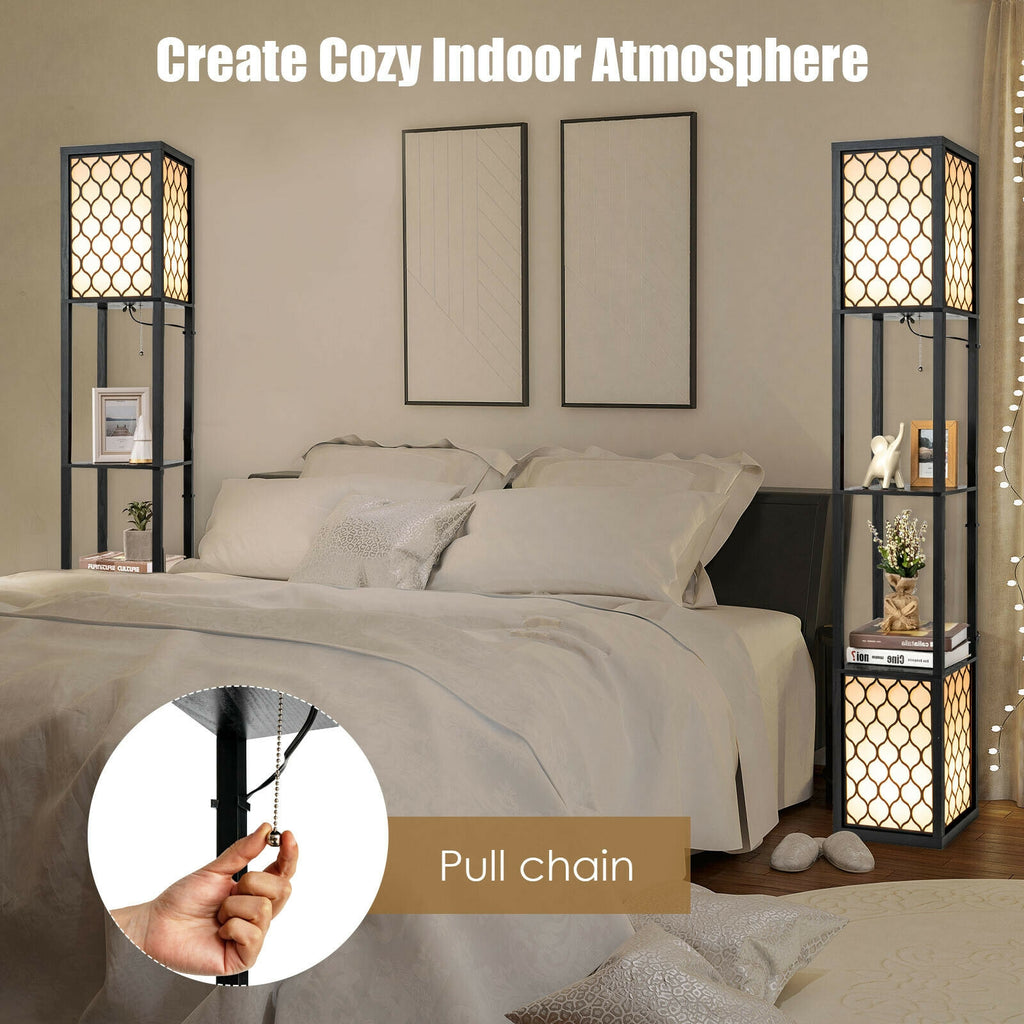 Freestanding Floor Lamp with Shelf & Double Pull Chain Foot Switch