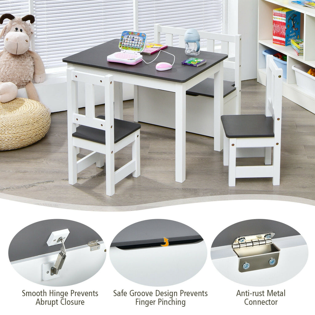 Kids Wooden Activity Table and Chairs Set with Storage Bench - Gray, 4 Pieces (Variation of THIS listing)