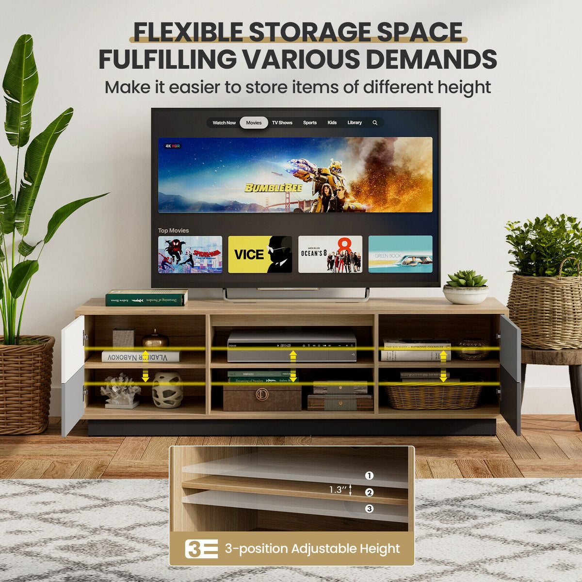 TV Stand with Storage Cabinets for 60 Inch TVs