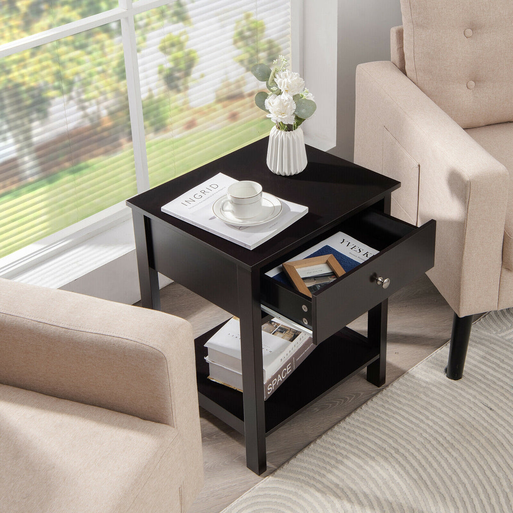 Wooden Storage Shelf with Drawer, Black