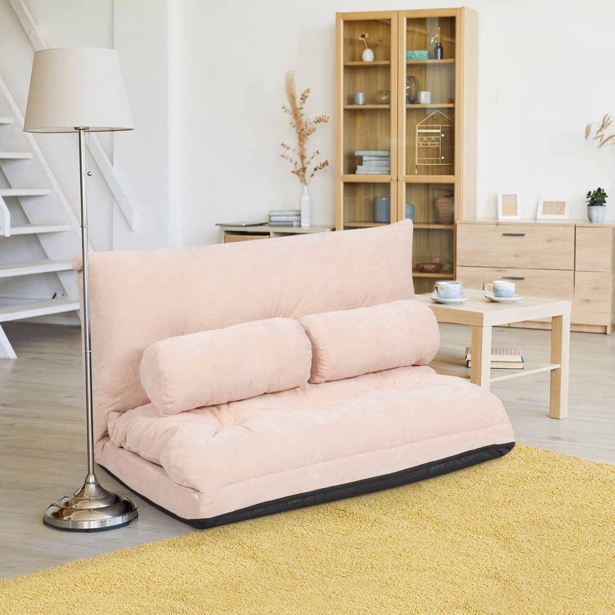6-Position Adjustable Sleeper Lounge Couch with 2 Pillows - Beige