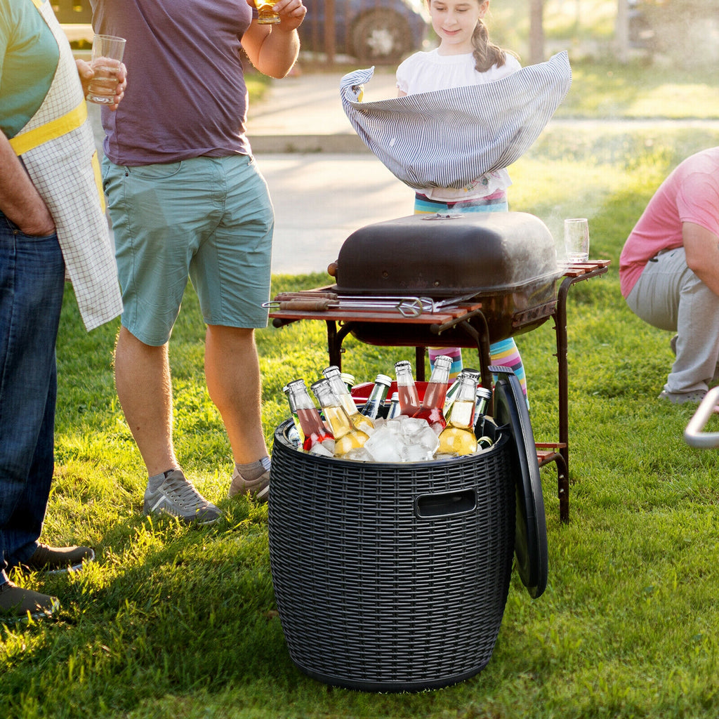 9.5-Gallon Rattan Ice Cooler Side Table - Black