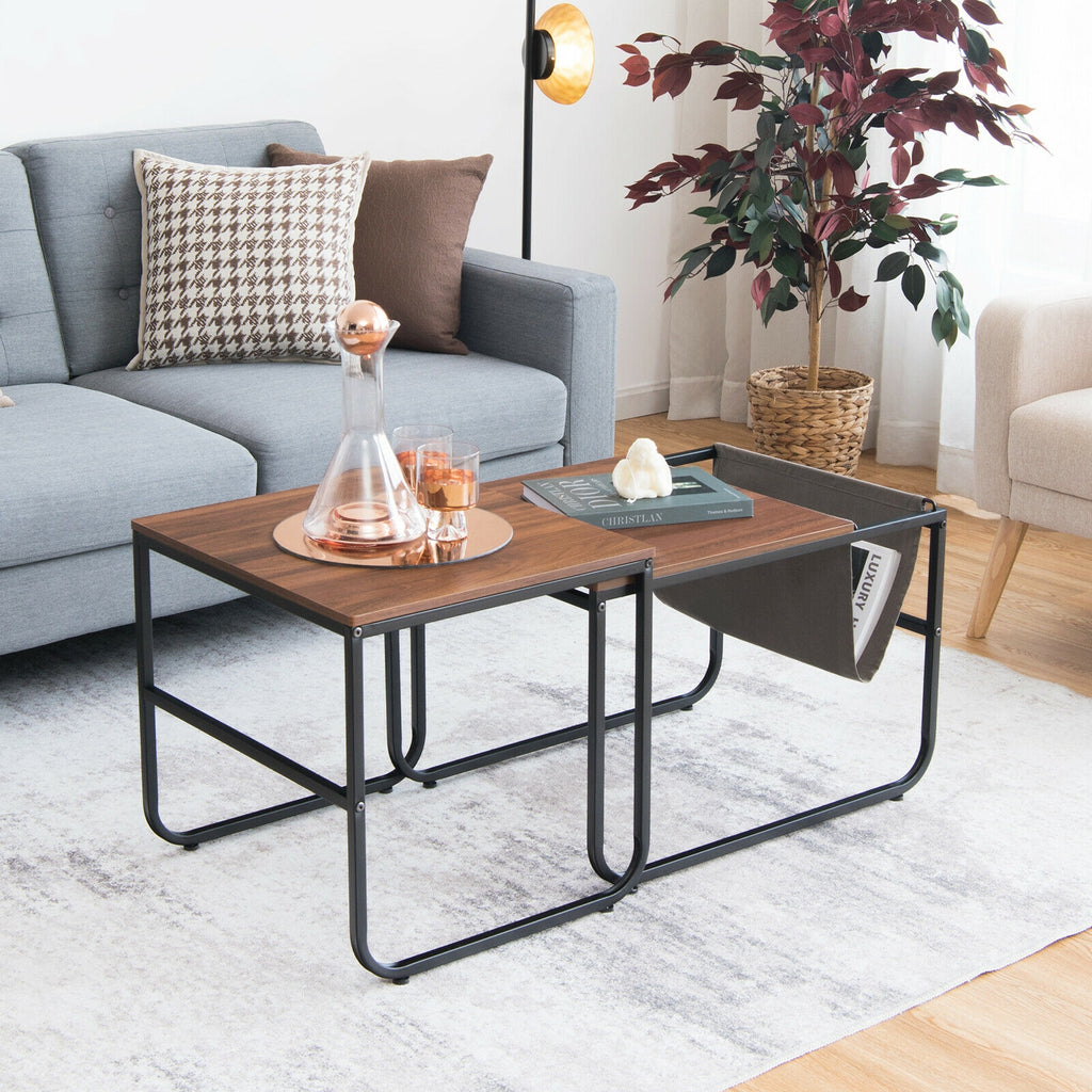 Nesting Coffee Table Set with Storage – Rustic Brown