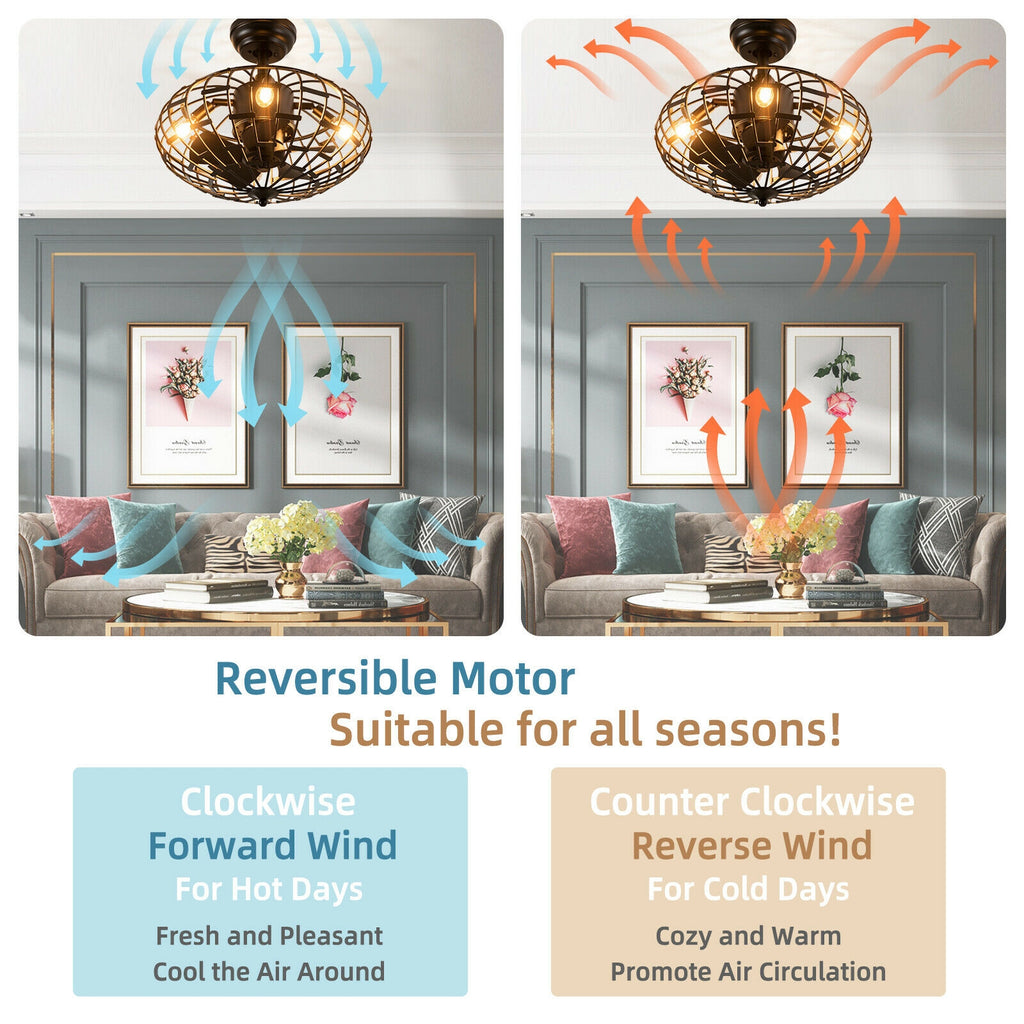 Black 5-Blade Enclosed Ceiling Fan with Light & Remote Control