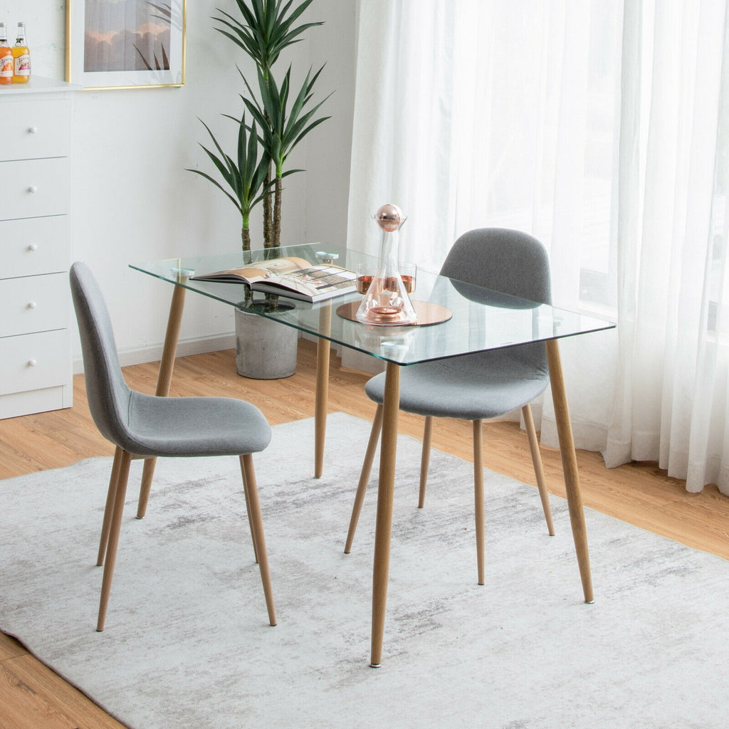 Glass Rectangular Dining Table with Metal Legs – Natural