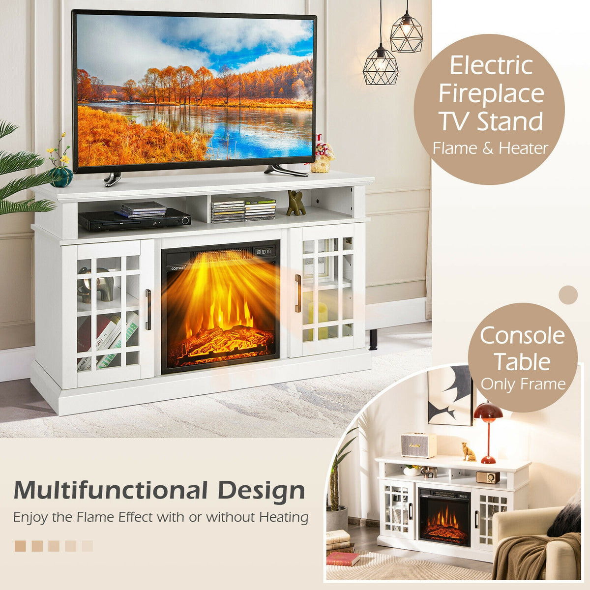 48-inch Fireplace TV Stand for 55-inch TVs, White