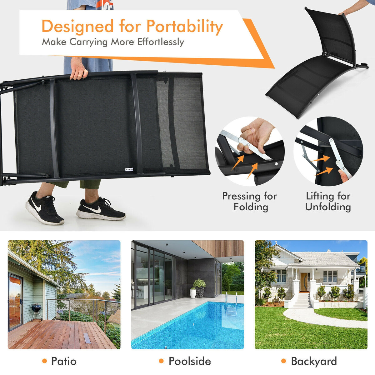 2 Pieces Patio Folding and Stackable Chaise Lounge Chair with