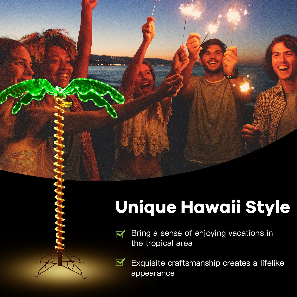 5 Feet LED Pre-Lit Palm Tree Decor with Rope Lights for Indoor Outdoor Use