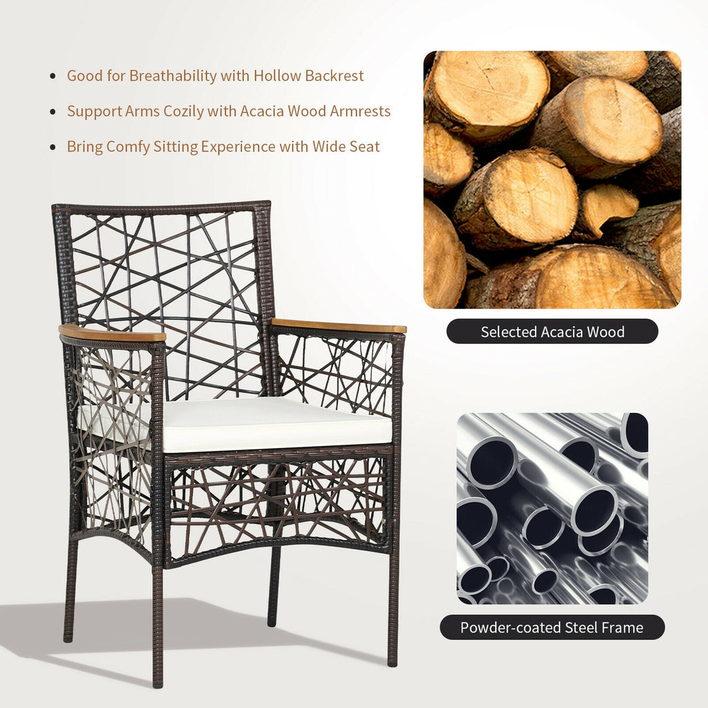 2 Pieces PE Wicker Patio Bistro Dining Chairs with Acacia Wood
