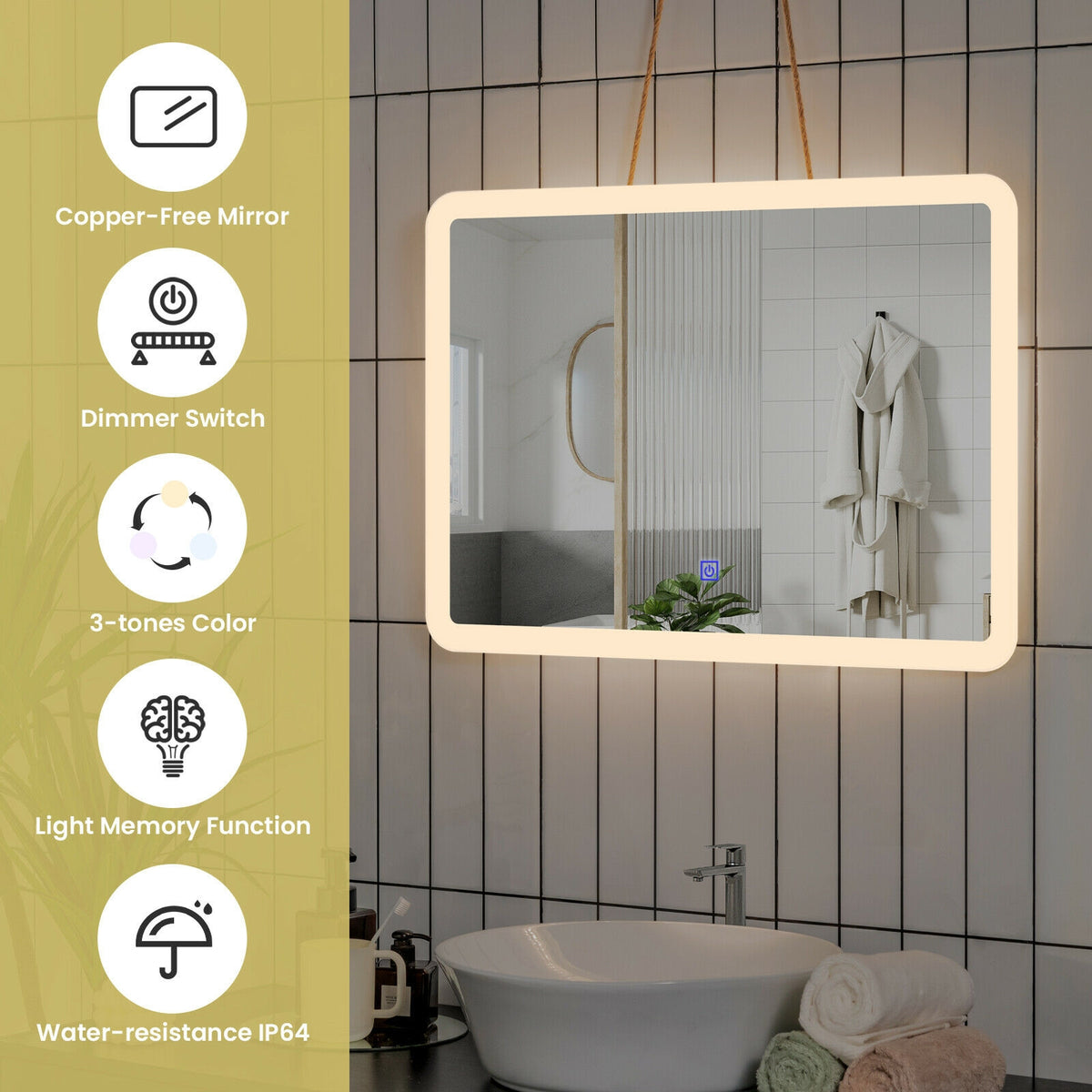LED Wall-Mounted Bathroom Mirror with Touch Control - Rounded Arc Design