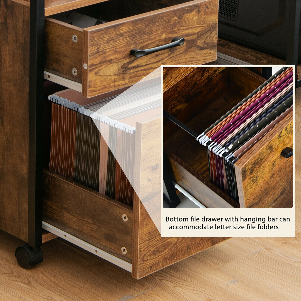 2-Drawer Mobile File Cabinet with Printer Stand – Rustic Brown
