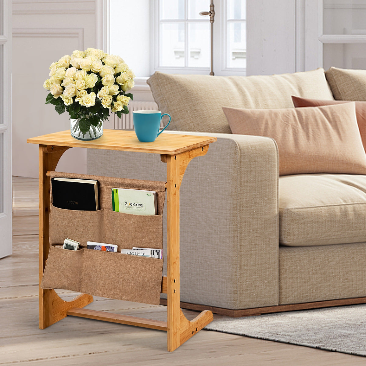 Bamboo Sofa Table with Storage Bag - End Table