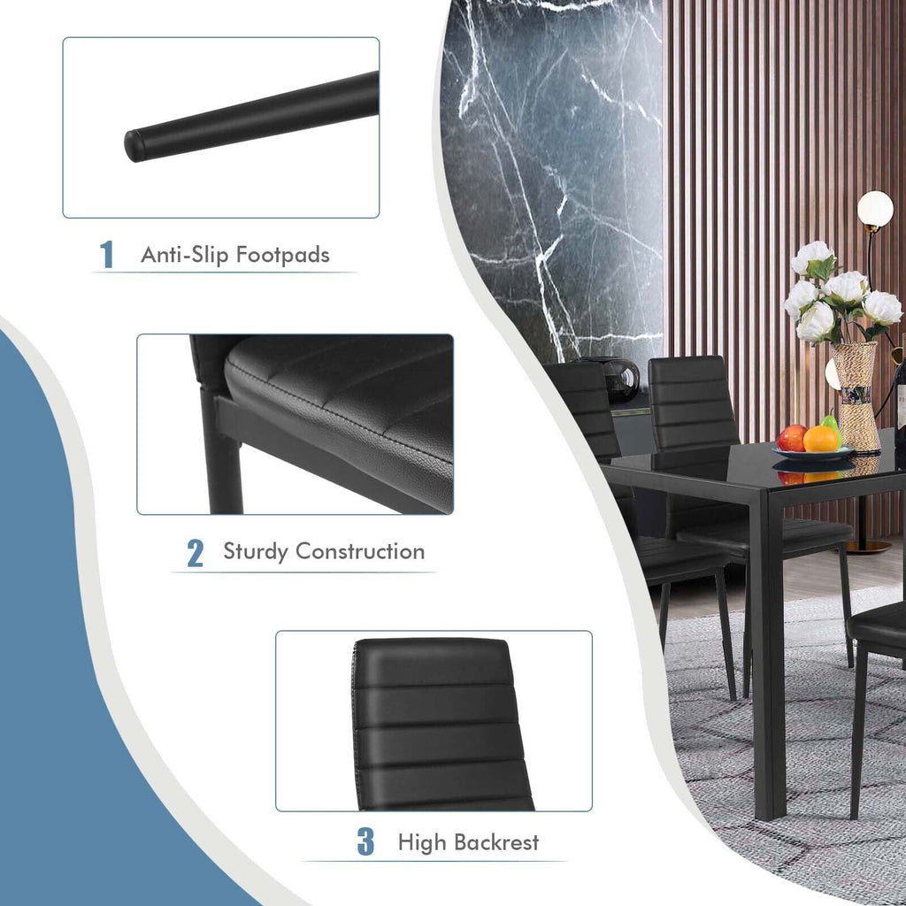 Leather Dining Chairs Set of 4 with Metal Frame - Horizontal Stripes