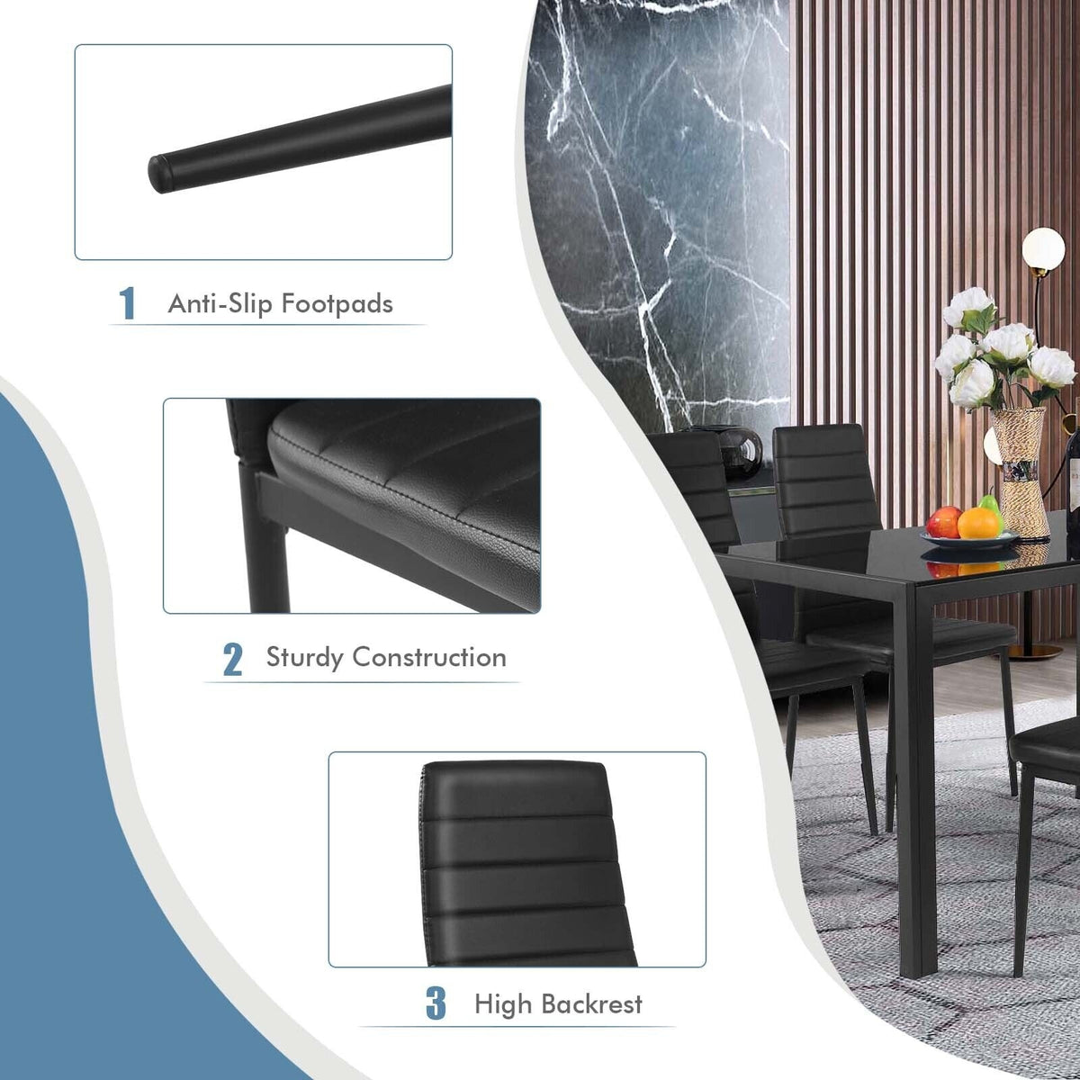 Leather Dining Chairs Set of 4 with Metal Frame - Horizontal Stripes