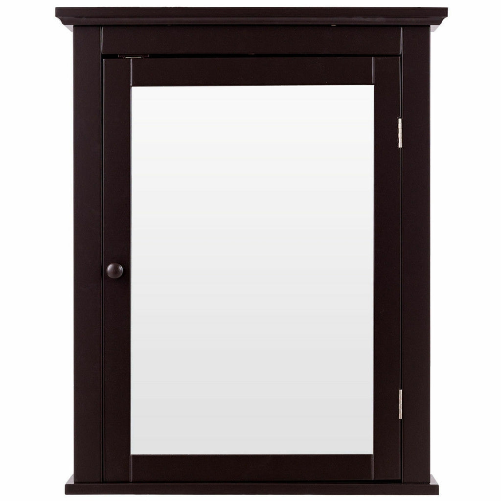 Wall Mount Bathroom Cabinet with Mirror Single Door Brown