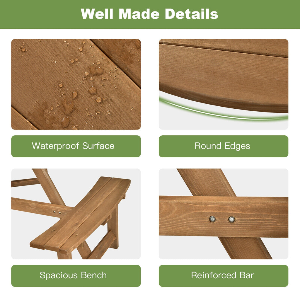 6-person Round Wooden Picnic Table with Umbrella Hole and 3 Built-in