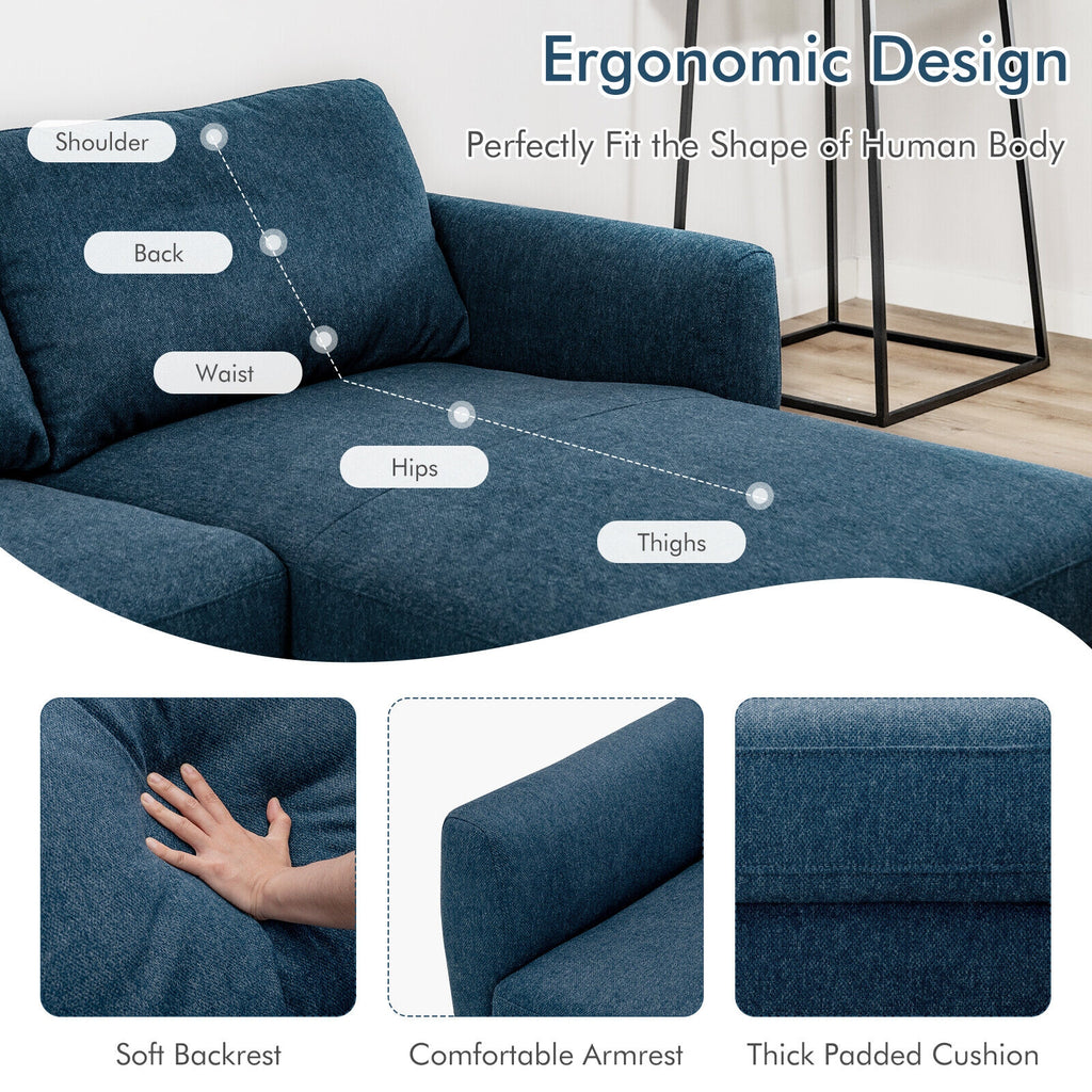 L-Shaped Fabric Sectional Sofa with Chaise Lounge – Navy