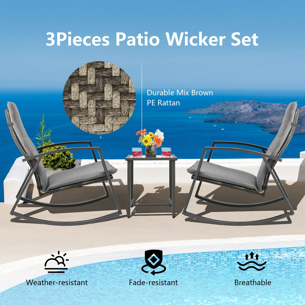 3-Piece Patio Rocking Chair Set with Table - Gray