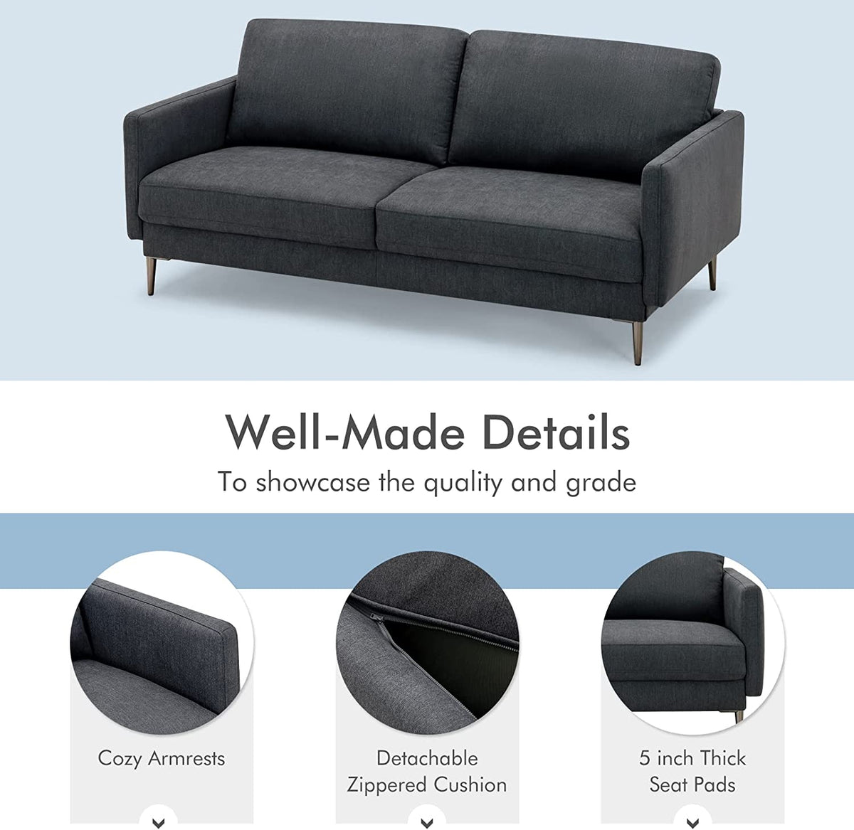 Modern Loveseat with Cushions - Gray