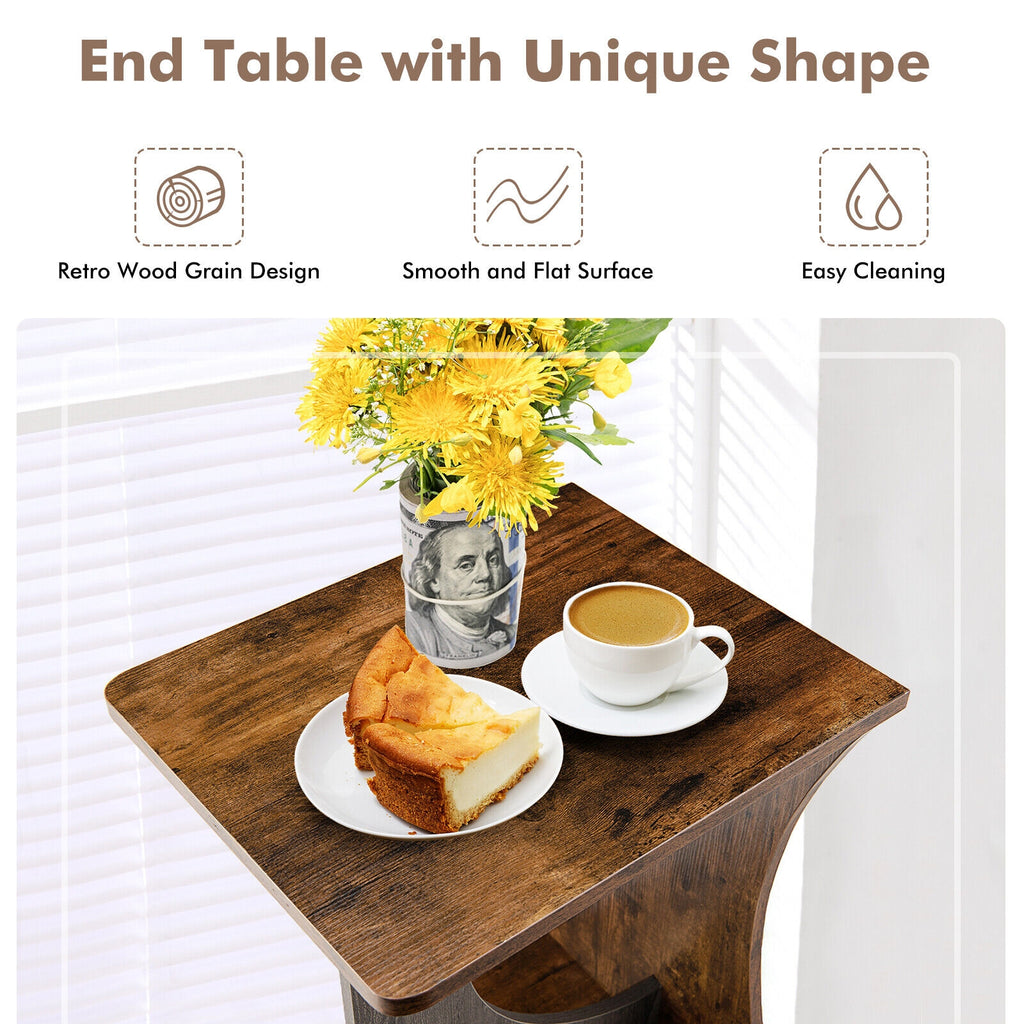 2-Tier Retro End Table, Rustic Brown