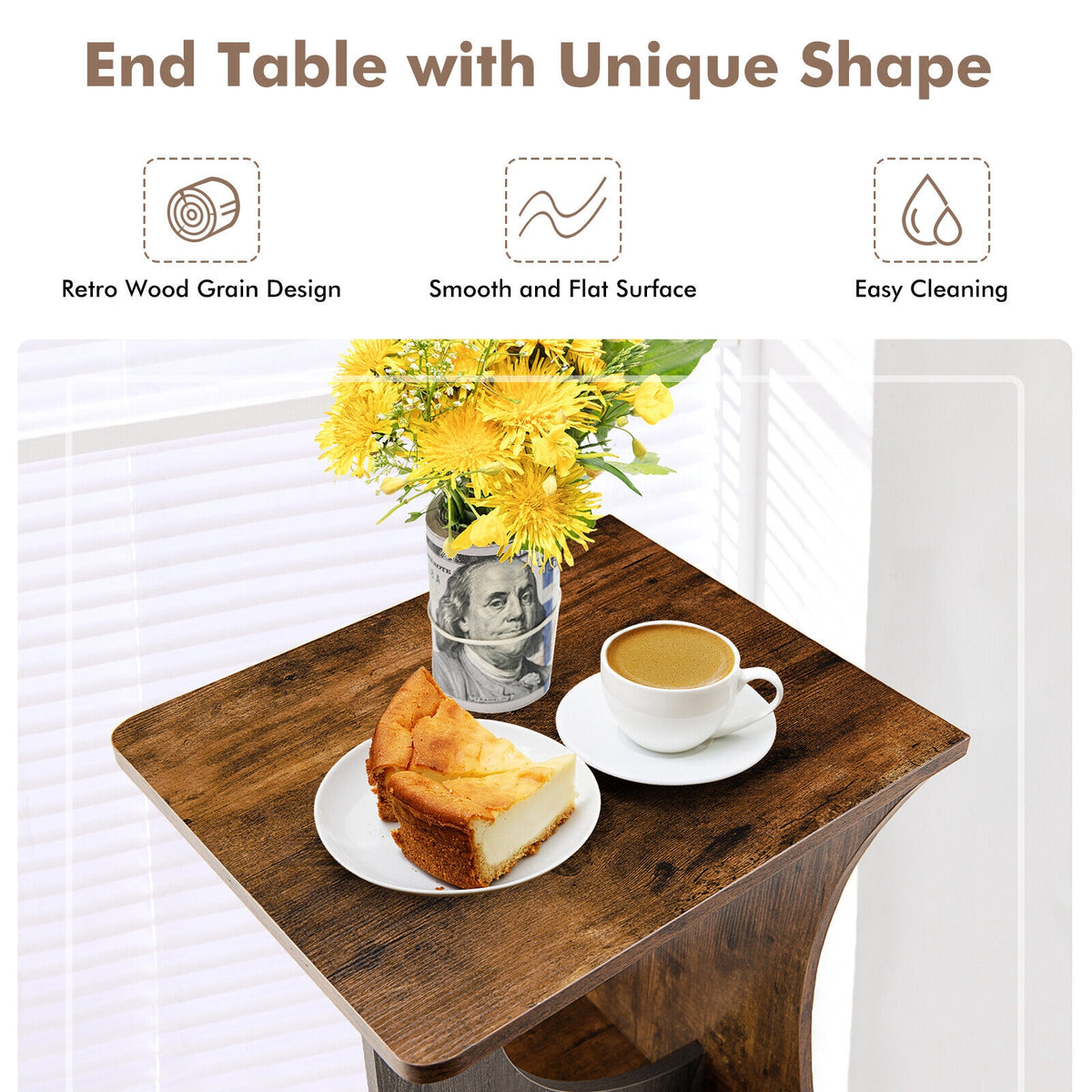 2-Tier Retro End Table, Rustic Brown