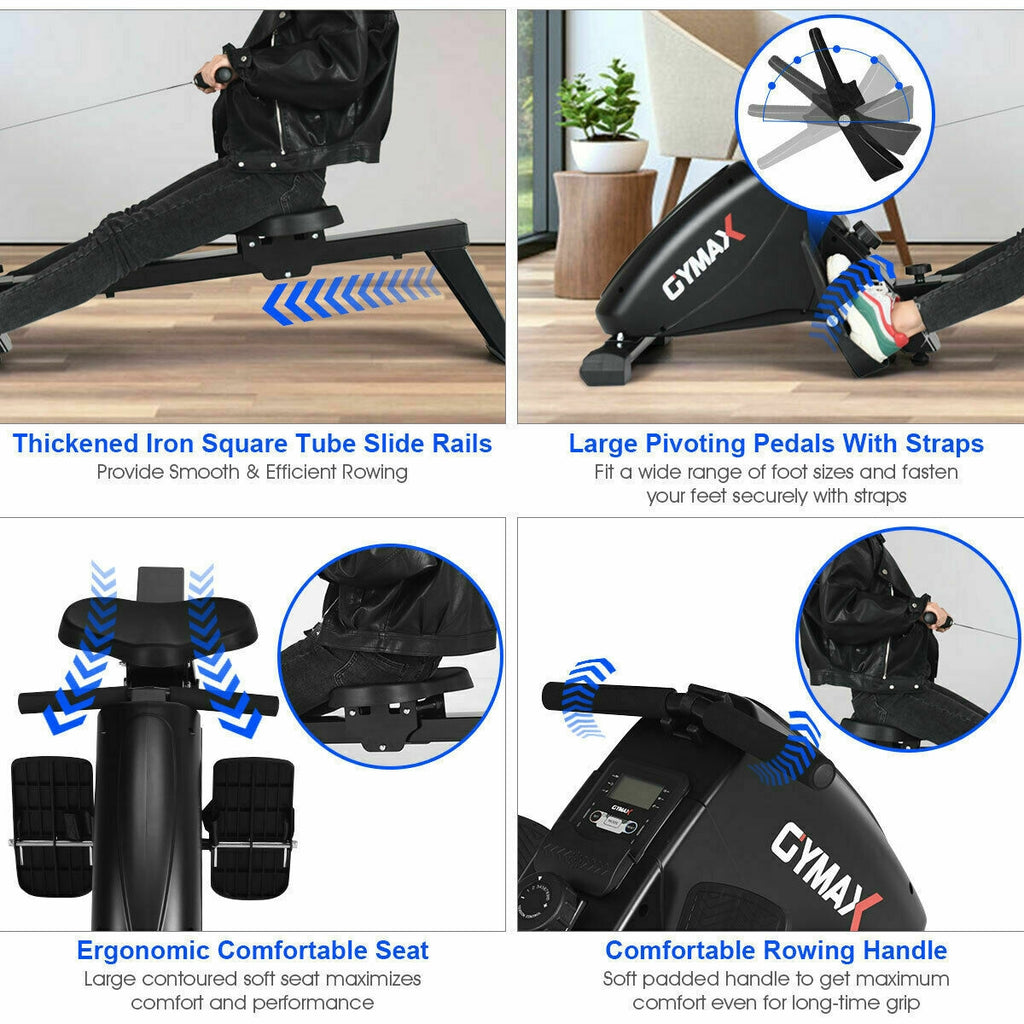 Foldable Magnetic Rowing Machine with 10 Resistance Levels for Home Gym
