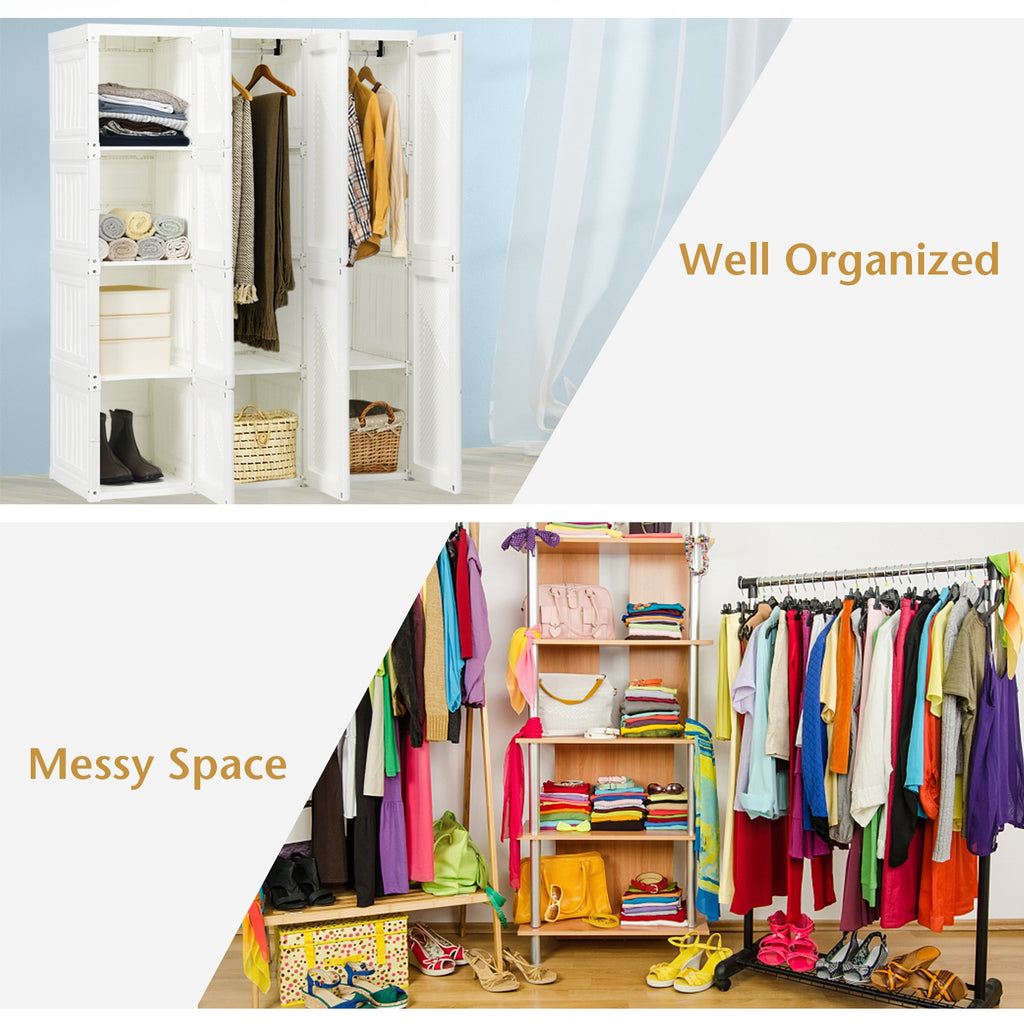 Foldable Closet Organizer with 8 Cubbies & 2 Rods