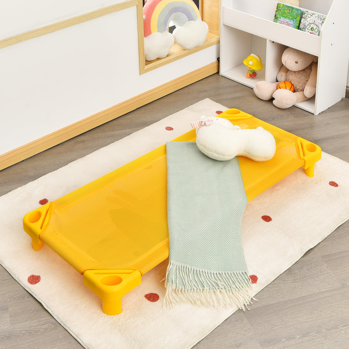 Kids Stackable Naptime Cot Set of 4 - 51 Inches, Colorful, Space-Saving Bed Frames