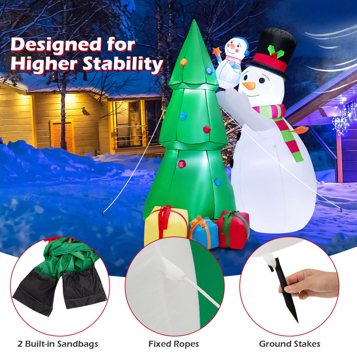 Inflatable Christmas Snowman & Tree Decoration Set with LED Lights - 6 Feet Tall