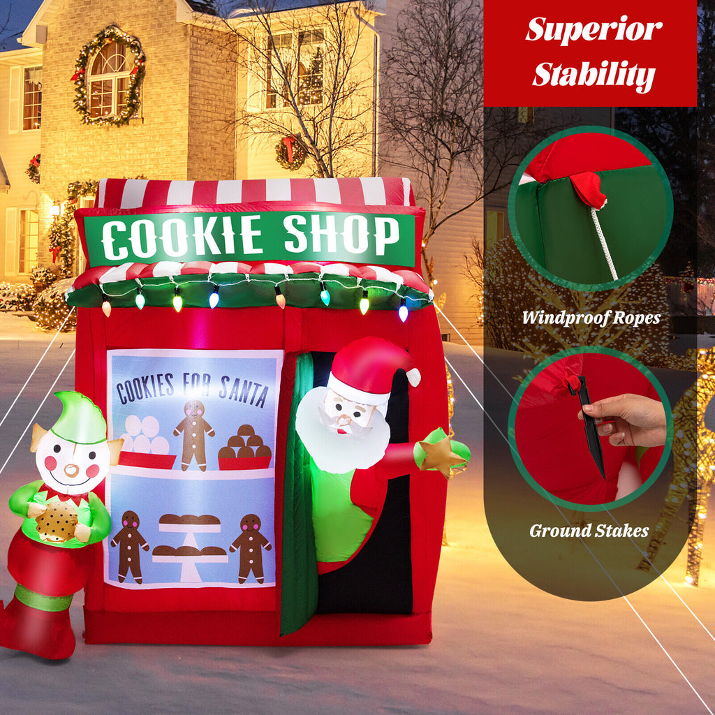 Inflatable Gingerbread Cookie Shop with Santa Claus - 6.3 Ft Christmas Yard Decor - Variation: Santa with Gift Vending Machine