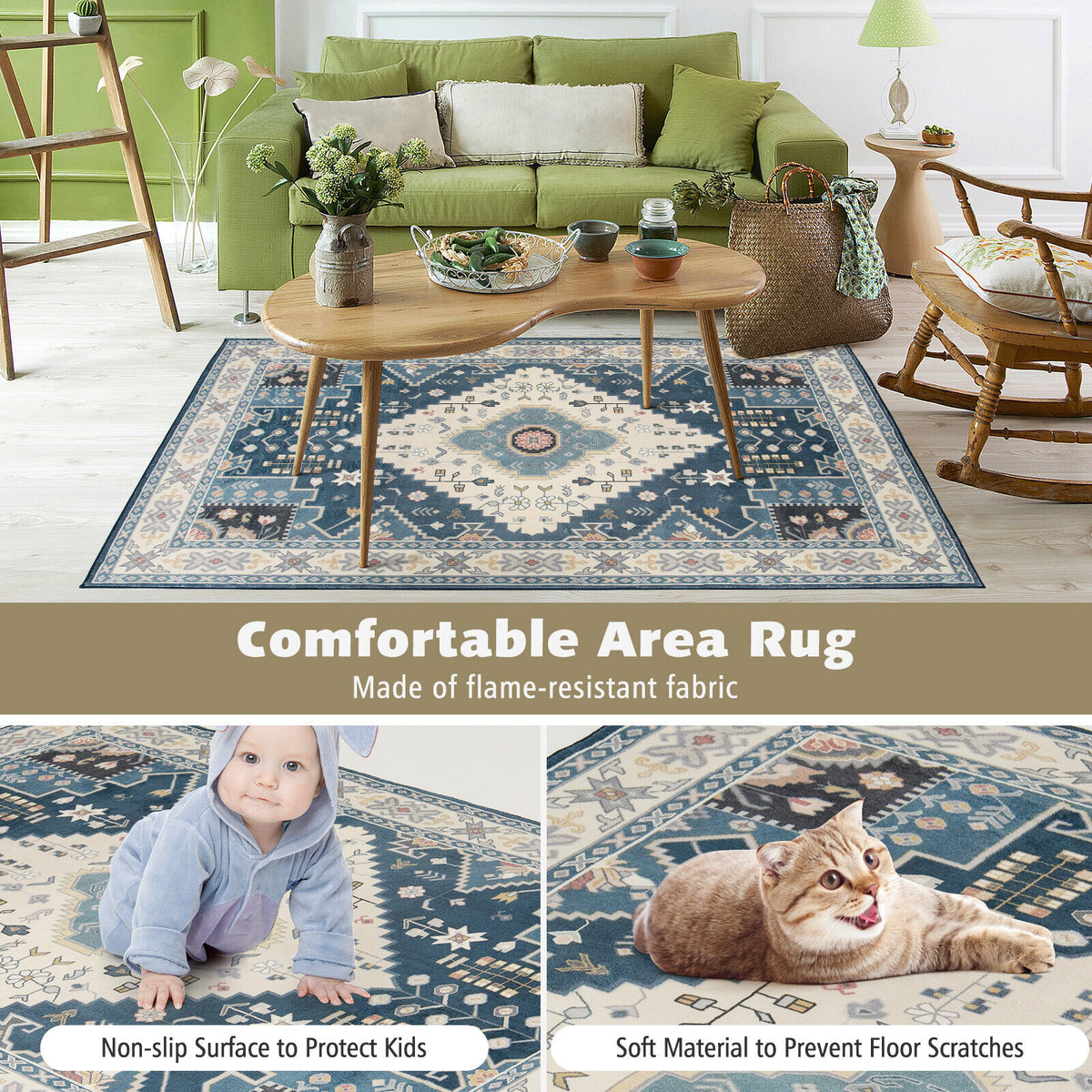 Faux Wool Area Rug Doormat - Waterproof Non-Slip Floor Cover for Living Room, Bedroom, Kitchen, 0.4 Inch Thick - Variation S